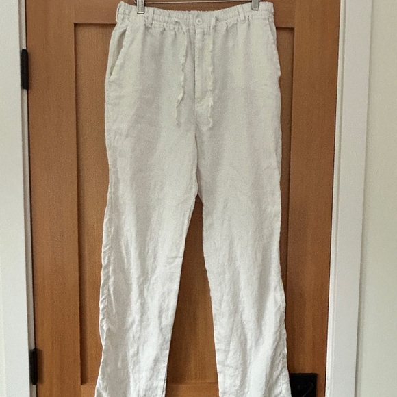Drawstring White Linen Pants - Picture 1 of 6